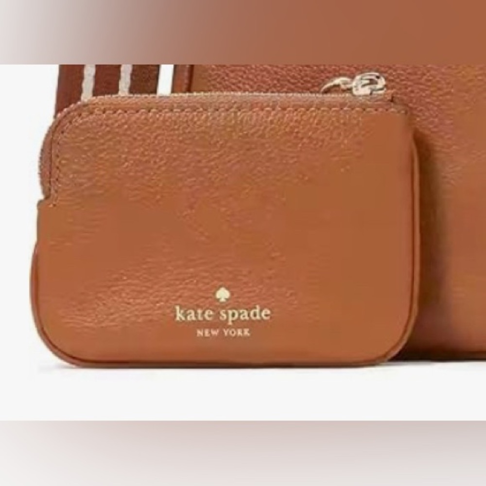 Kate Spade Brown Pebbled Leather Zipper Clip Coin Purse Warm Gingerbread NWOT